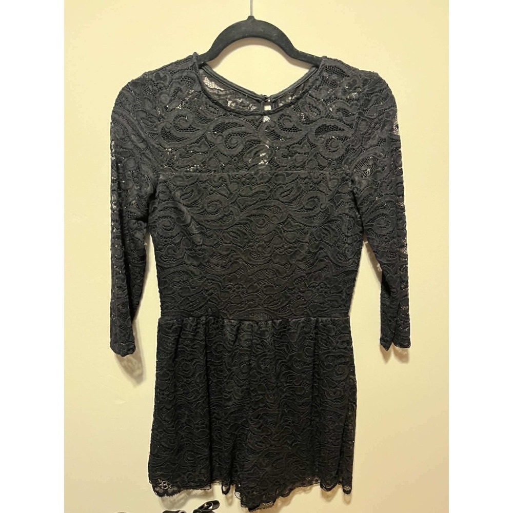 Bebop Women Black Floral Lace Romper 3/4 Sleeve Keyhole Back Small